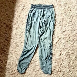 Boho Floral Embroidered Slouchy Cottage Core  Hippie Pants Womens L Indie Earthy